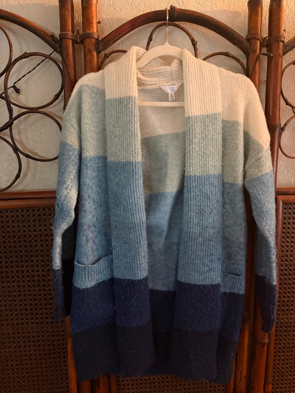 Time and Tru Cream and Blue Ombre Open-Front Women's Cardigan